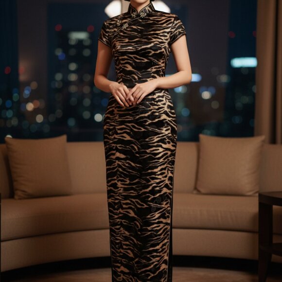 Tiger Print Cheongsam Dress - Picture 1 of 3